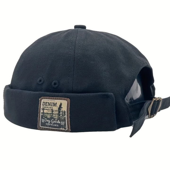 Verstellbare, randlose Docker-Cap aus Canvas mit Denim-Aufnäher - Schwarz - M (22"-22 7/8") - image 6