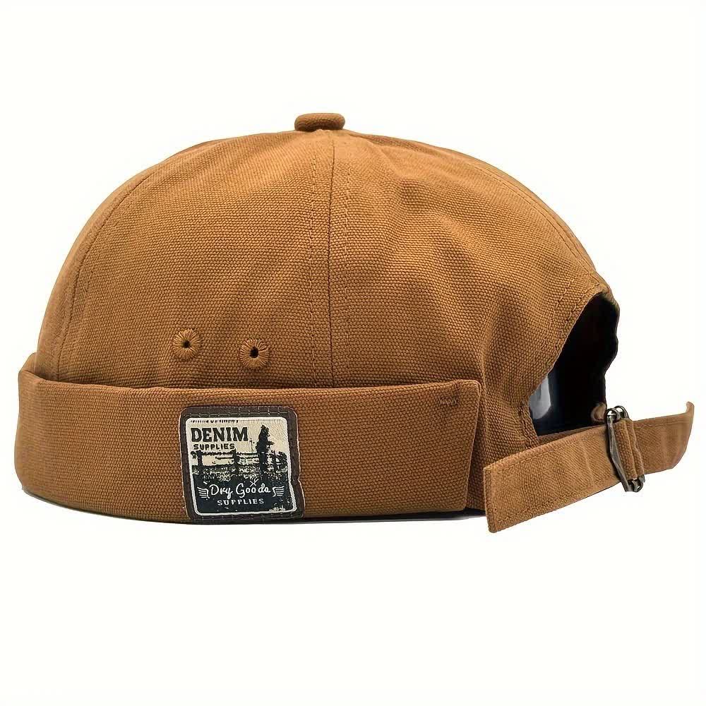 Verstellbare, randlose Docker-Cap aus Canvas mit Denim-Aufnäher - Khaki - M (22"-22 7/8") - image 7