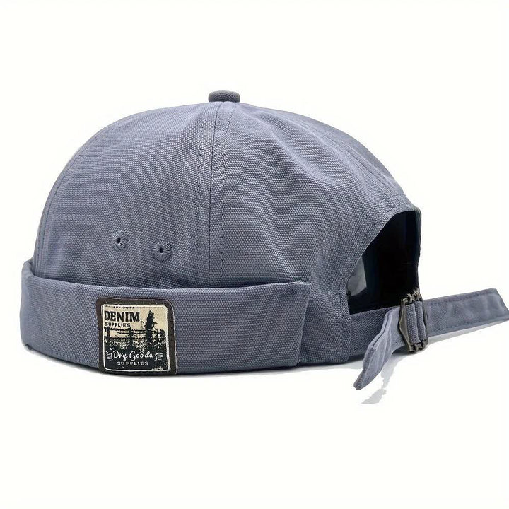 Verstellbare, randlose Docker-Cap aus Canvas mit Denim-Aufnäher - Graublau - M (22"-22 7/8") - image 1