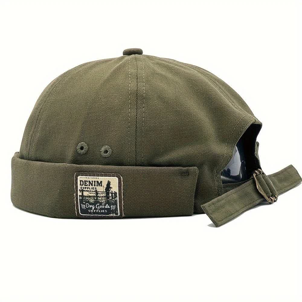 Verstellbare, randlose Docker-Cap aus Canvas mit Denim-Aufnäher - Olivgrün - M (22"-22 7/8") - image 8
