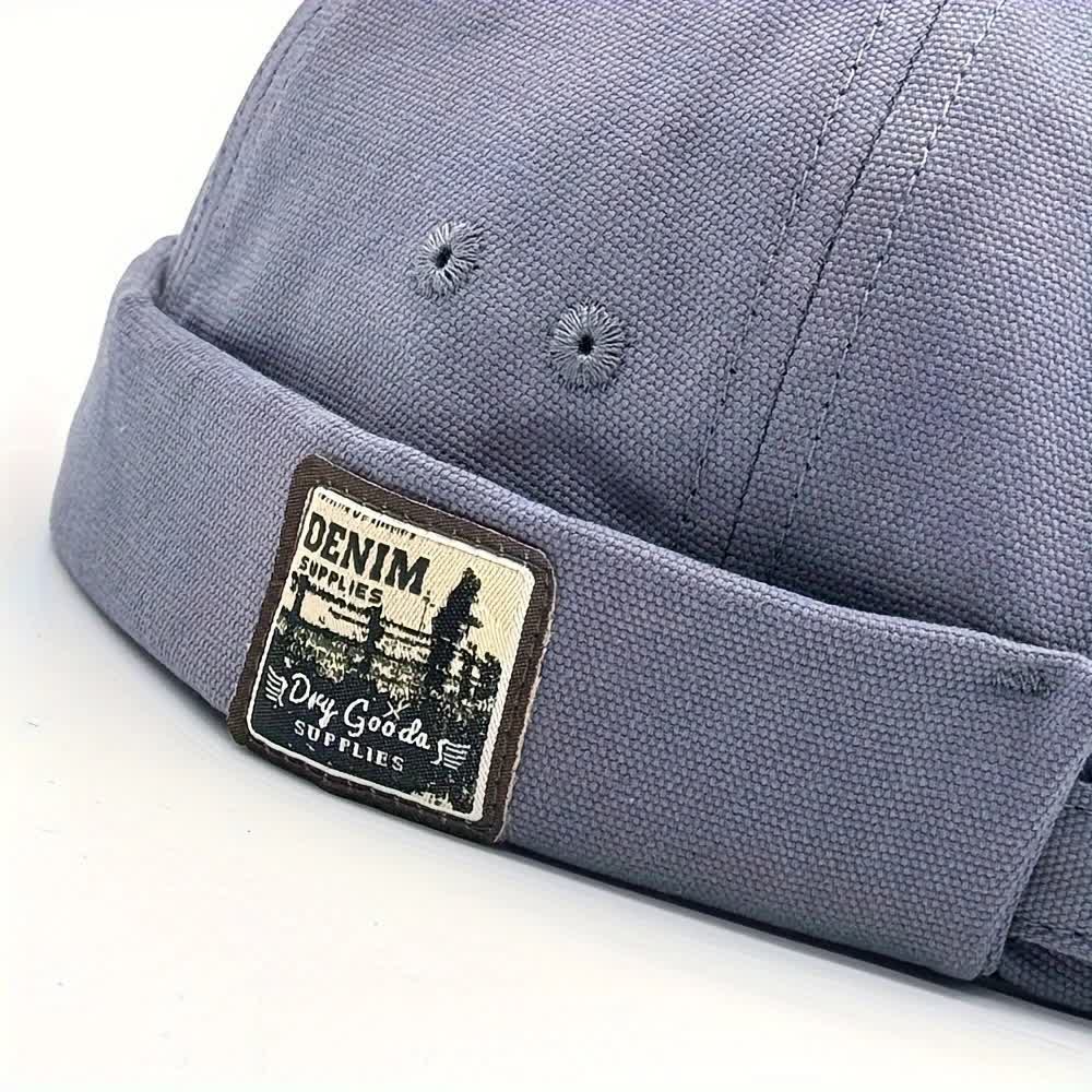 Verstellbare, randlose Docker-Cap aus Canvas mit Denim-Aufnäher - image 3