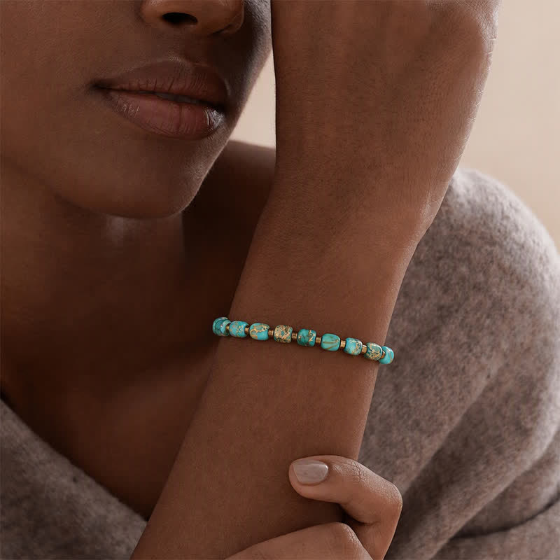 Boho-Armband mit türkisfarbenen Perlen und verstellbarem geflochtenem Band - image 1