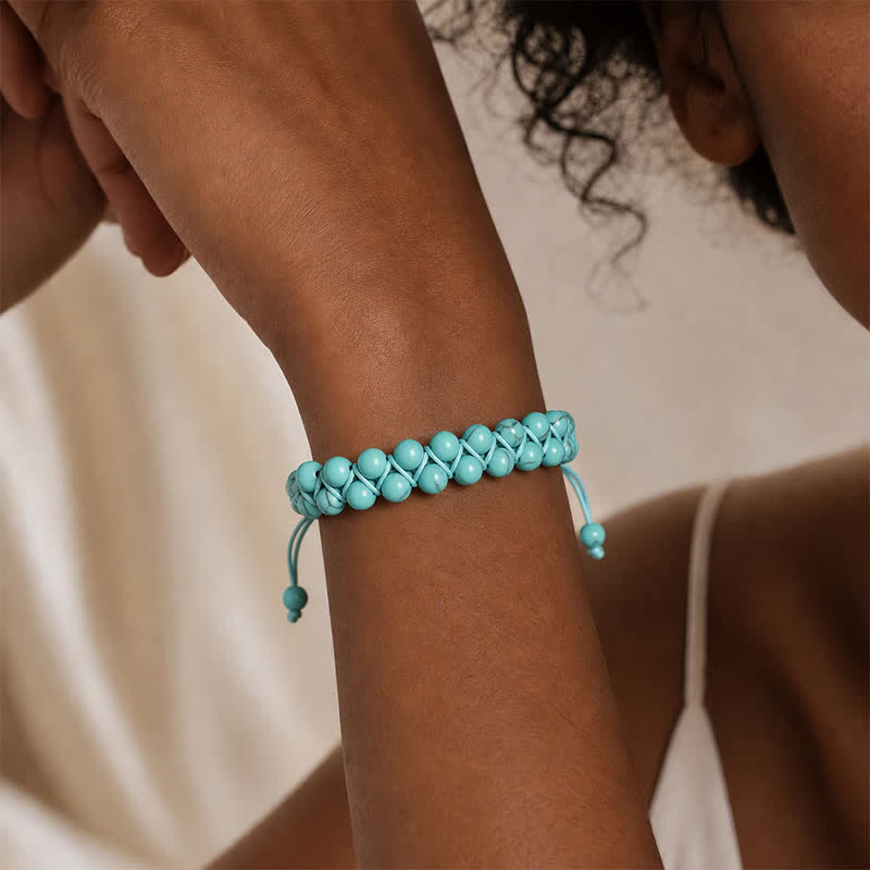 Heilendes, zweireihiges Makramee-Armband mit türkisfarbenen Perlen - image 1