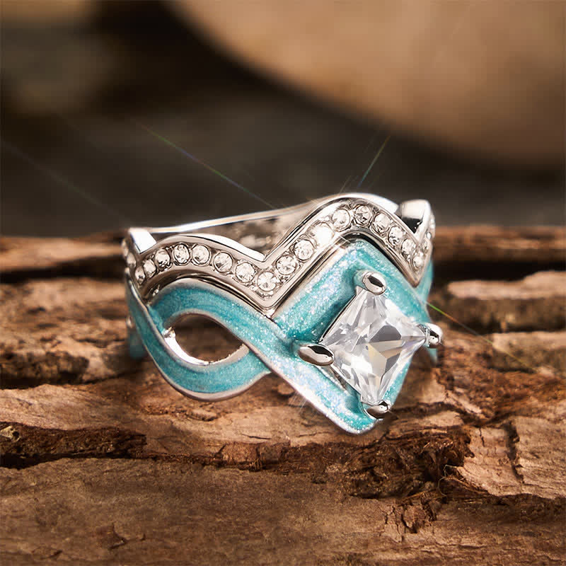Vintage zweiteiliges Stapelring-Set, ethnische Emaille-Kristall-Metallringe für den Alltag und Partys - image 4