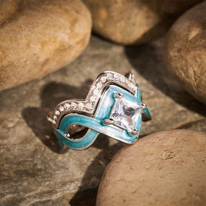 Vintage zweiteiliges Stapelring-Set, ethnische Emaille-Kristall-Metallringe für den Alltag und Partys - image 2