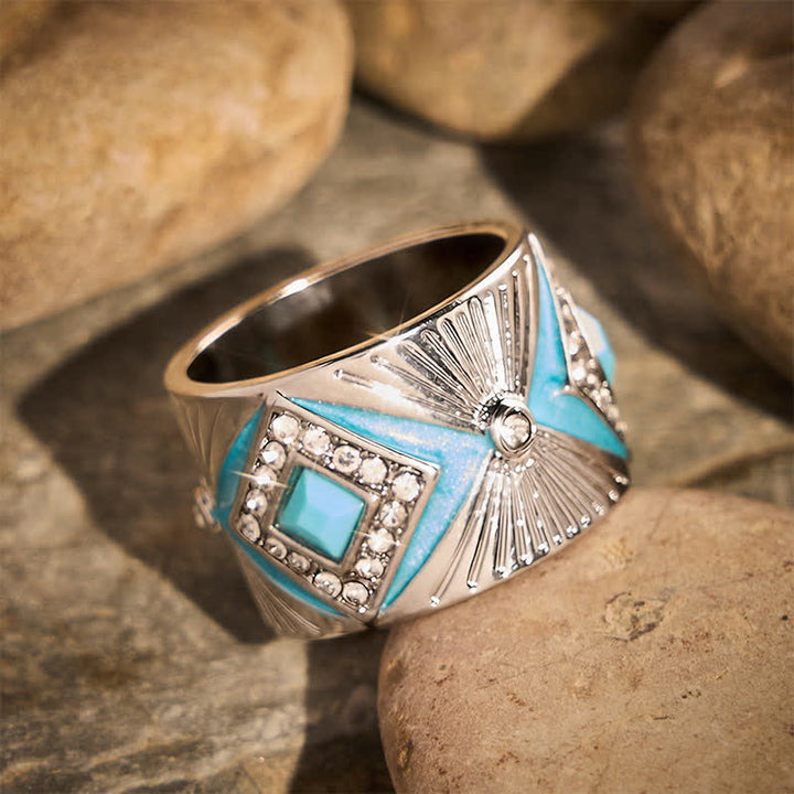 Retro-Ring mit geometrischem Muster und Imitationstürkis, breitem Band, Statement-Ring für Damen - image 2