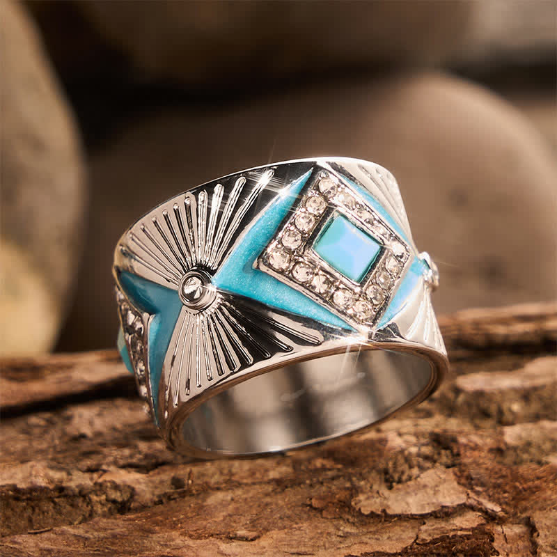 Retro-Ring mit geometrischem Muster und Imitationstürkis, breitem Band, Statement-Ring für Damen - image 3