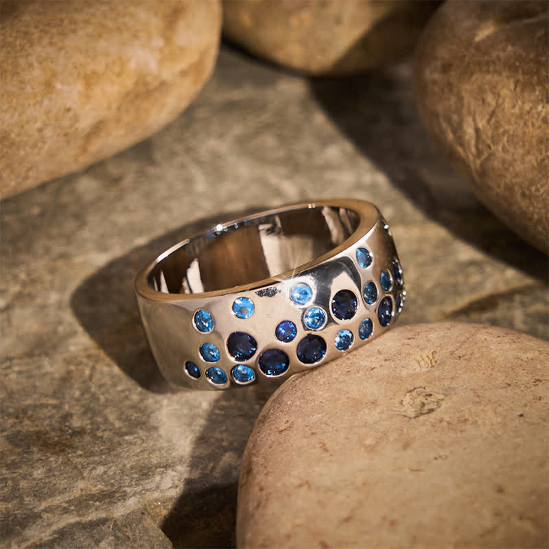 Vintage-Ring mit breitem Band und mehrfarbigen Strasssteinen - image 2