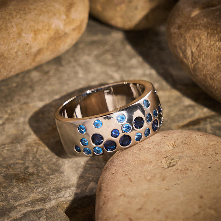 Vintage-Ring mit breitem Band und mehrfarbigen Strasssteinen - image 2