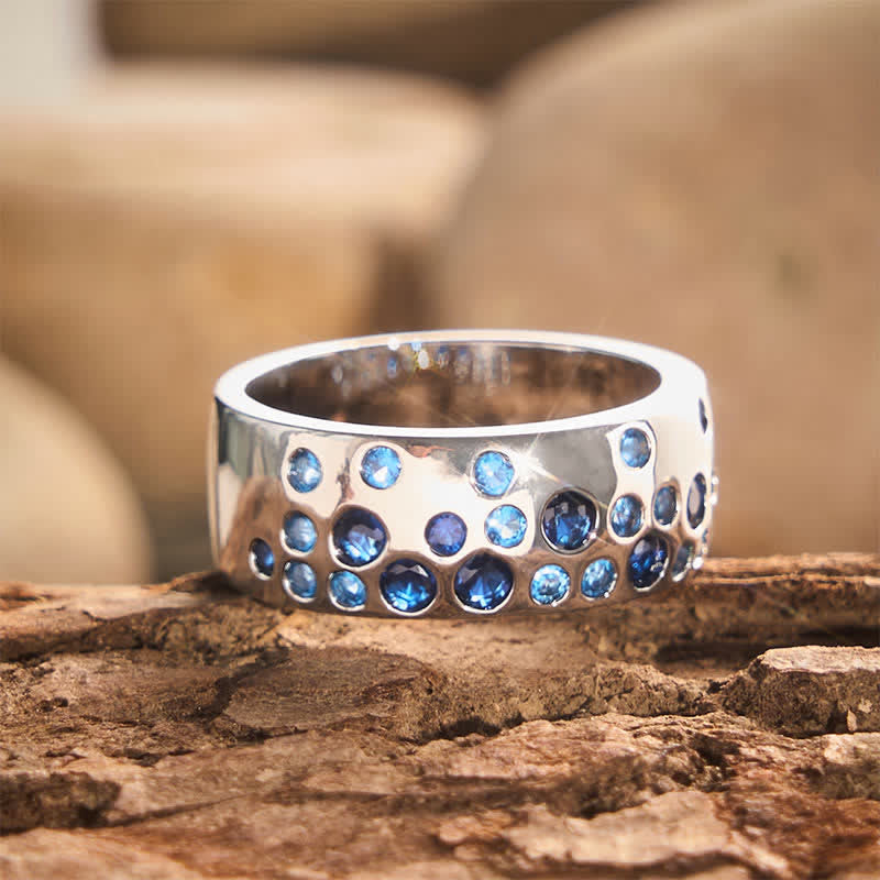 Vintage-Ring mit breitem Band und mehrfarbigen Strasssteinen - Silber - US 10 - image 0