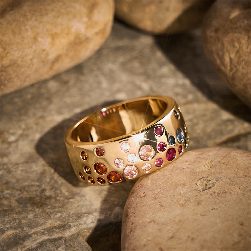Vintage-Ring mit breitem Band und mehrfarbigen Strasssteinen - image 7