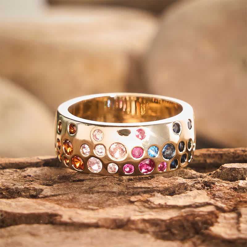 Vintage-Ring mit breitem Band und mehrfarbigen Strasssteinen - Golden - US 10 - image 5