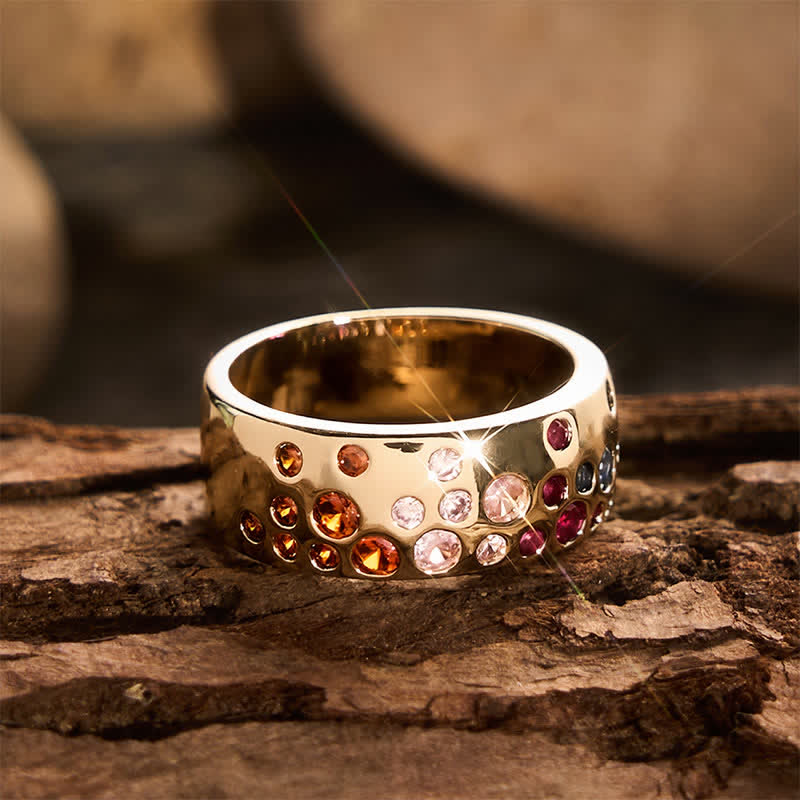 Vintage-Ring mit breitem Band und mehrfarbigen Strasssteinen - image 9