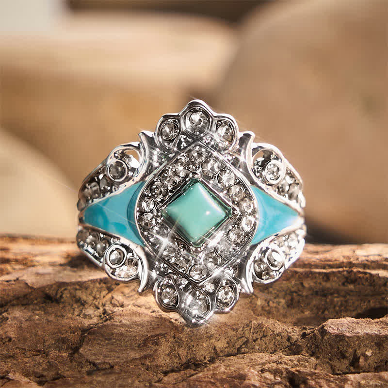 Vintage Damenring mit Imitation Türkis und Strasssteinen - Silber - US 12 - image 0