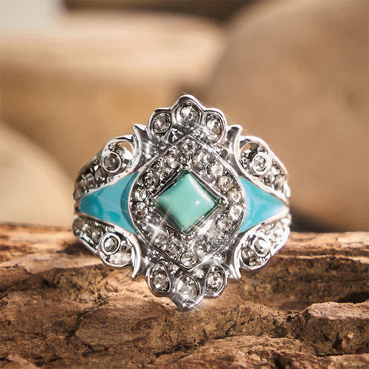 Vintage Damenring mit Imitation Türkis und Strasssteinen - Silber - US 12 - image 0