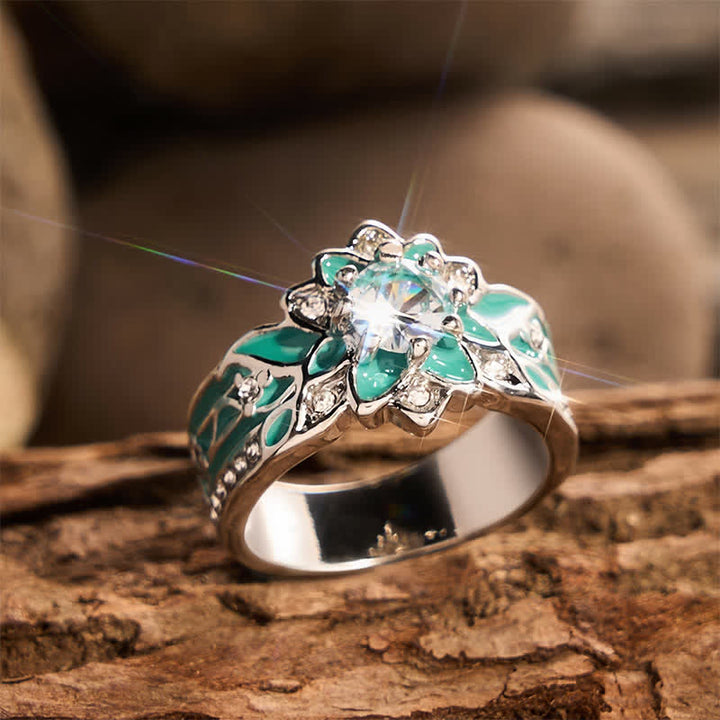 Vintage Damenring in Blumenform aus Emaille und Strass - image 2