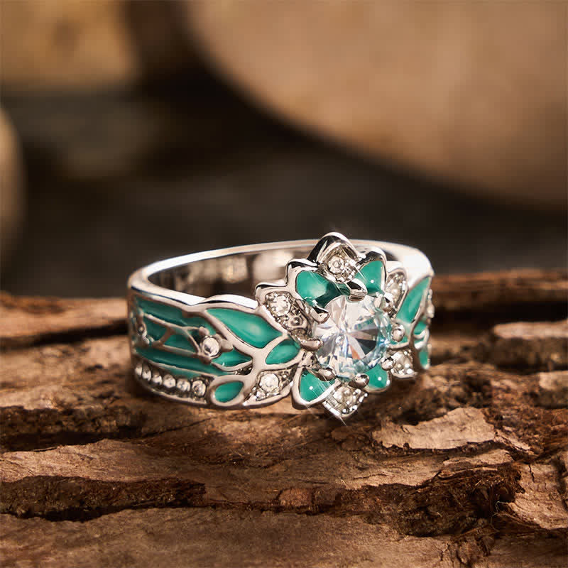 Vintage Damenring in Blumenform aus Emaille und Strass - image 3