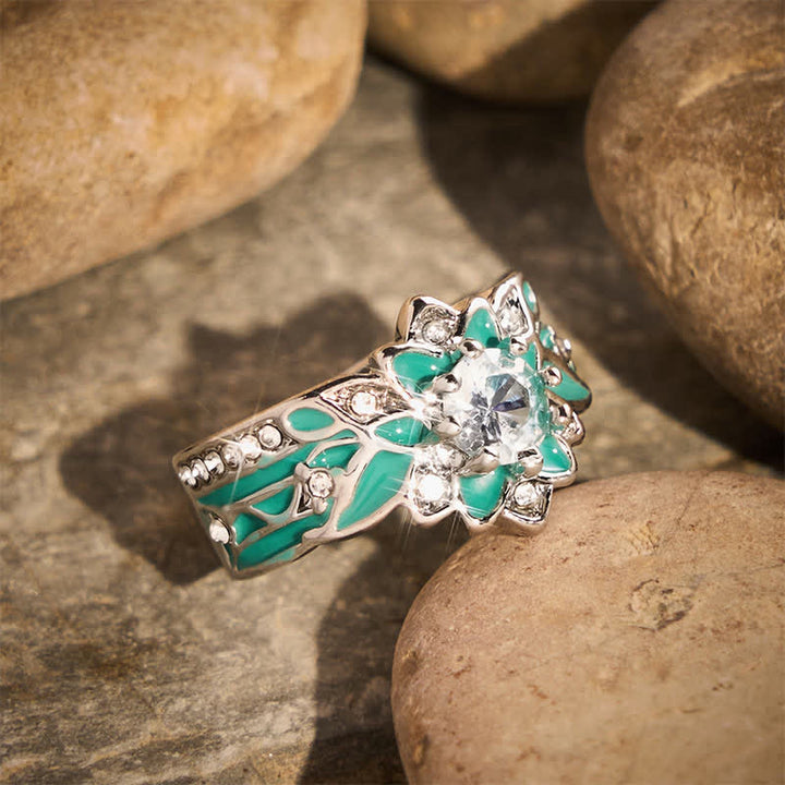 Vintage Damenring in Blumenform aus Emaille und Strass - image 1