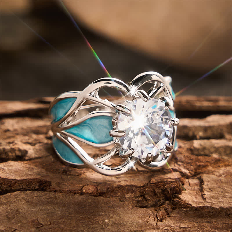 Vintage Damenring mit Blumenmuster, Emaille und Zirkonia - image 4
