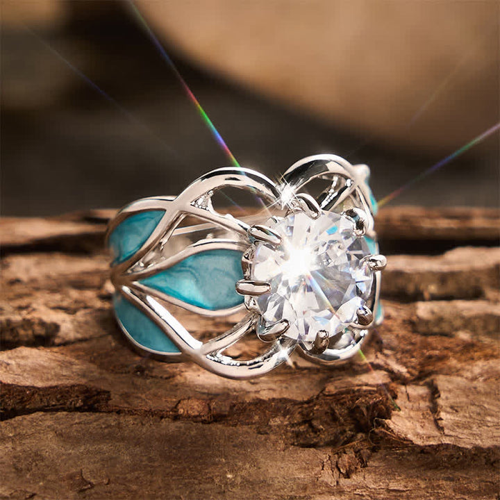 Vintage Damenring mit Blumenmuster, Emaille und Zirkonia - image 4