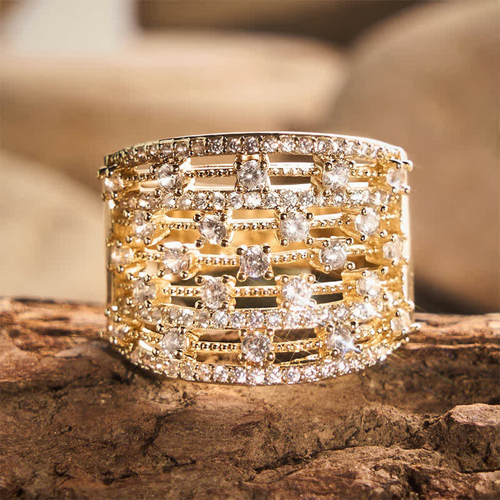 Breiter Statement-Ring für Damen mit Pavé-Zirkonia - Gold - US 10 - image 5