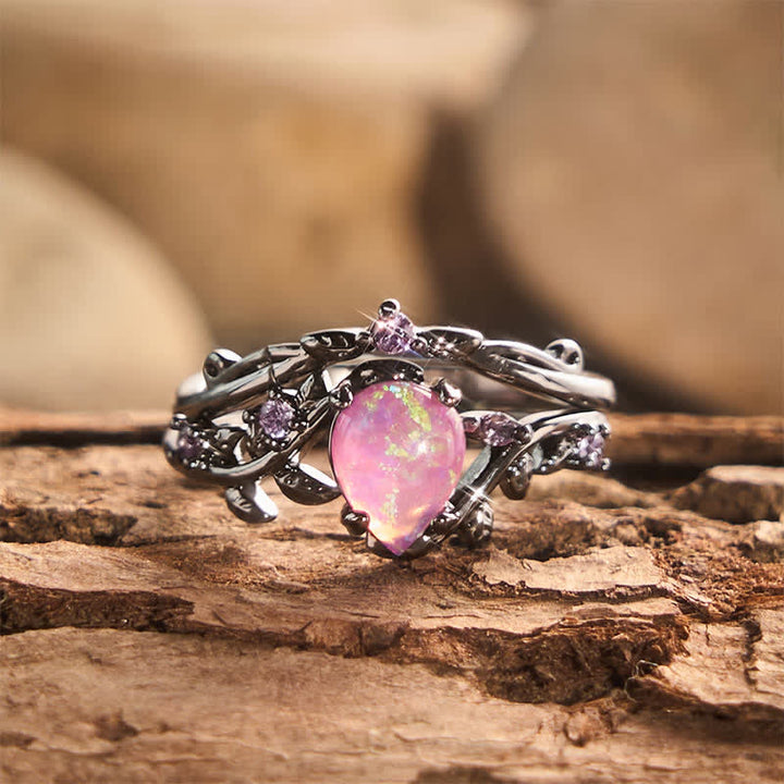 Statement-Ring aus schwarzem Gold mit tropfenförmigem Opal und Zweigmotiv - Schwarz & Lila - US 11 - image 0