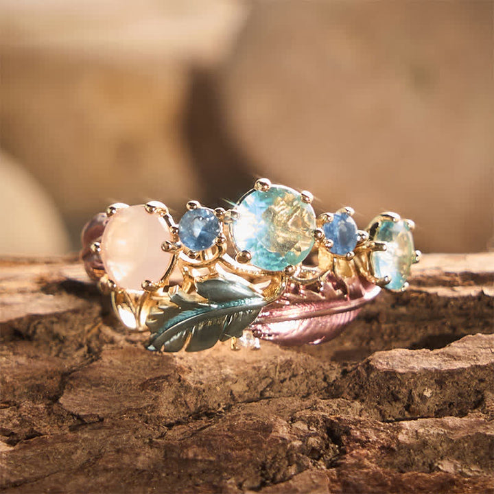 Statement-Ring für Damen mit Emaillefeder und Kristallintarsien - Gold - US 10 - image 0