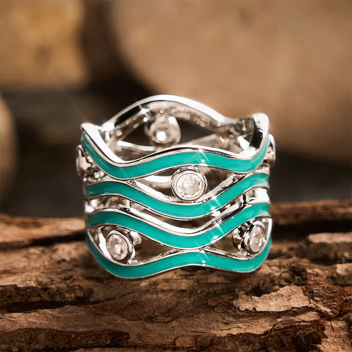 Statement-Ring für Damen mit geschichteten Wellenmustern, Emaille und Stein - image 4