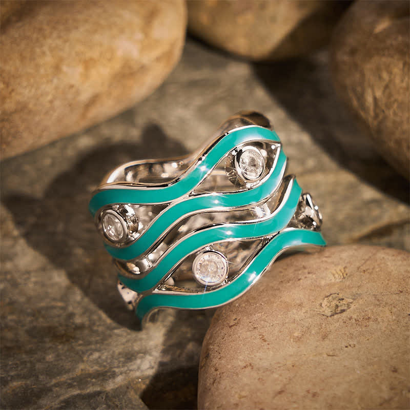 Statement-Ring für Damen mit geschichteten Wellenmustern, Emaille und Stein - image 2