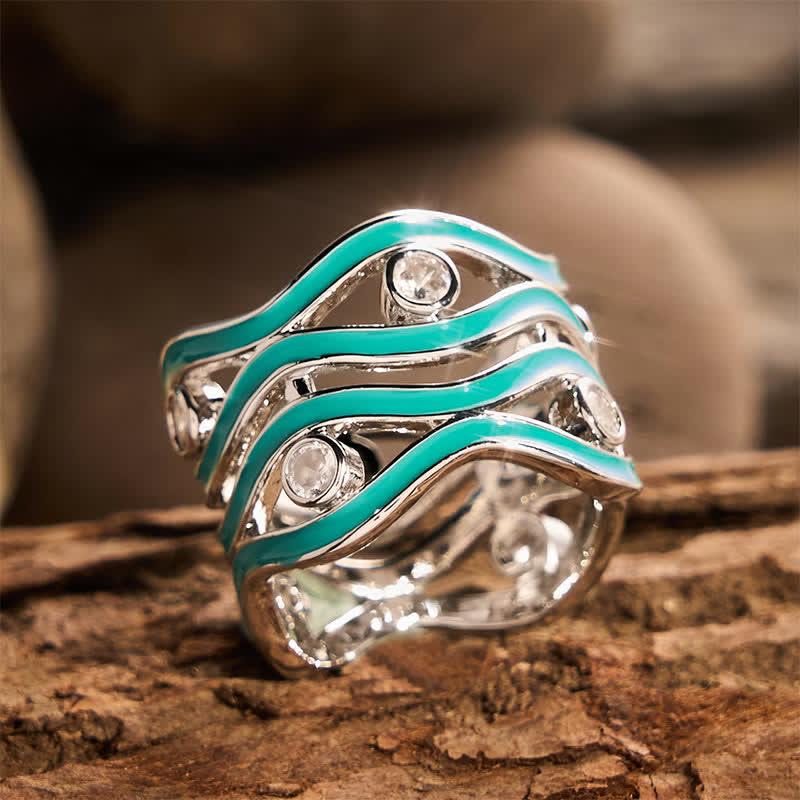 Statement-Ring für Damen mit geschichteten Wellenmustern, Emaille und Stein - image 3