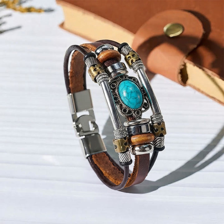 Handgefertigtes geflochtenes Boho-Lederarmband mit Türkisanhänger - Stil Nr. 1 - image 0