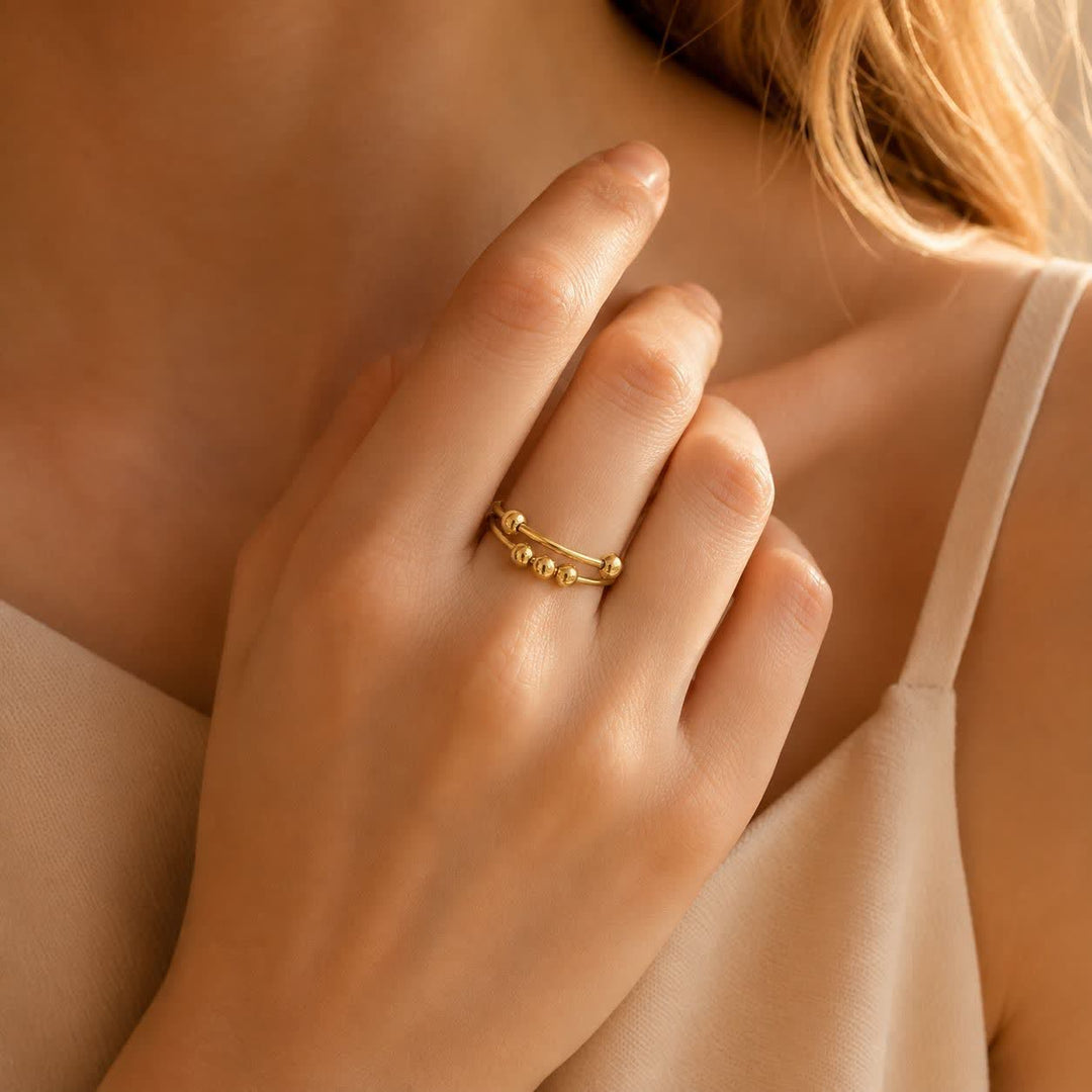 Niedlicher Entspannungs-Gleitperlen-Fidget-Ring zur Angstlinderung - Gold - image 0