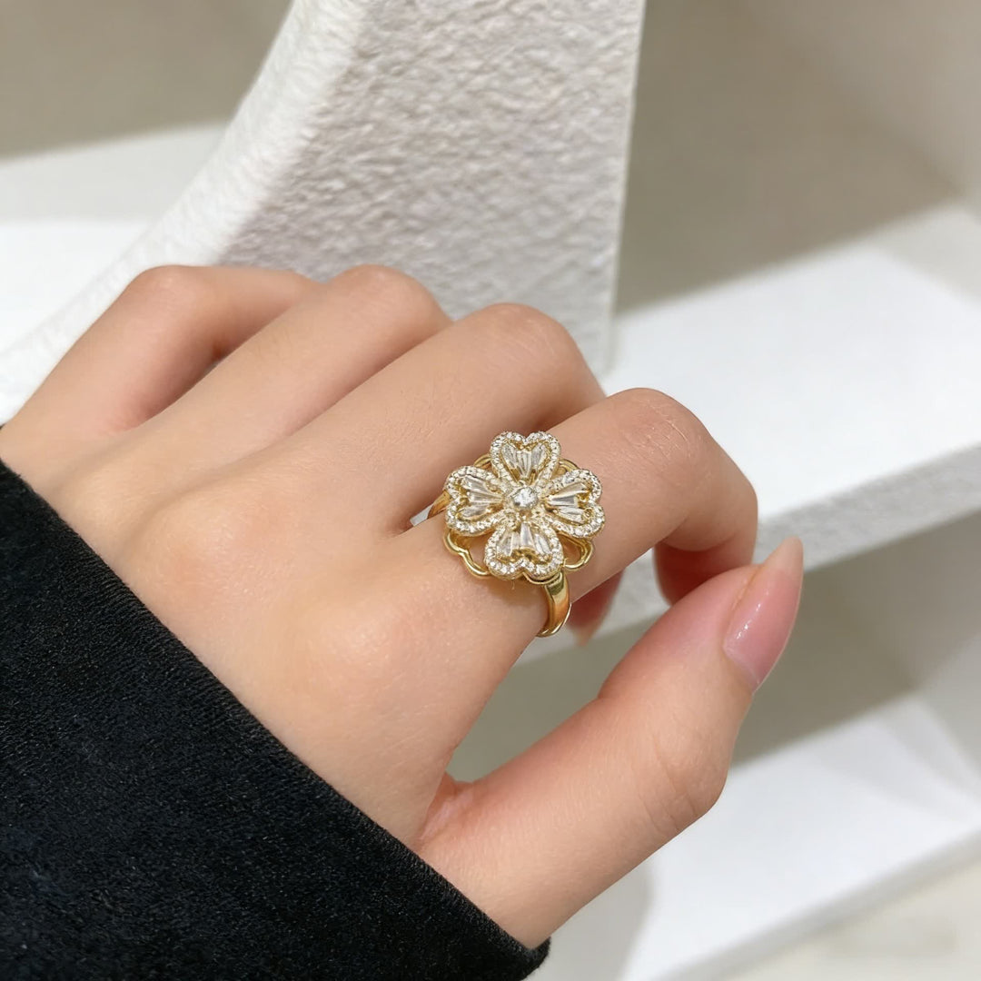 Drehbarer, verstellbarer Anti-Angst-Ring in Form eines vierblättrigen Kleeblatts - Gold - image 0