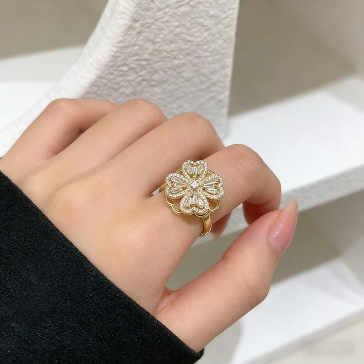 Drehbarer, verstellbarer Anti-Angst-Ring in Form eines vierblättrigen Kleeblatts - Gold - image 0
