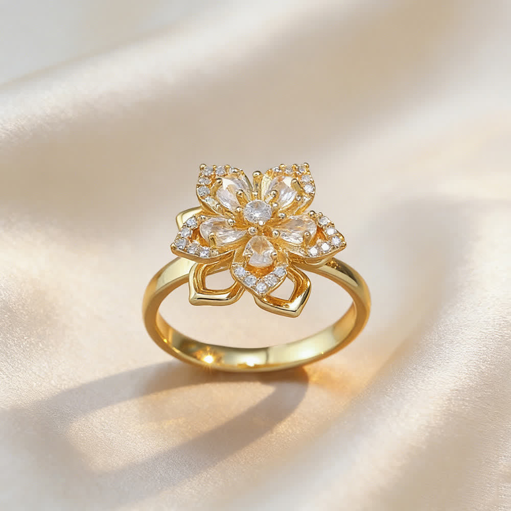 Drehbarer Sakura-Blumen-Zirkon-Anti-Angst-Fidget-Ring - Weiß & Gold - image 9