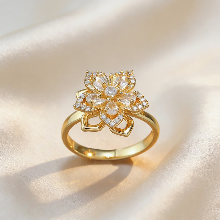 Drehbarer Sakura-Blumen-Zirkon-Anti-Angst-Fidget-Ring - Weiß & Gold - image 9