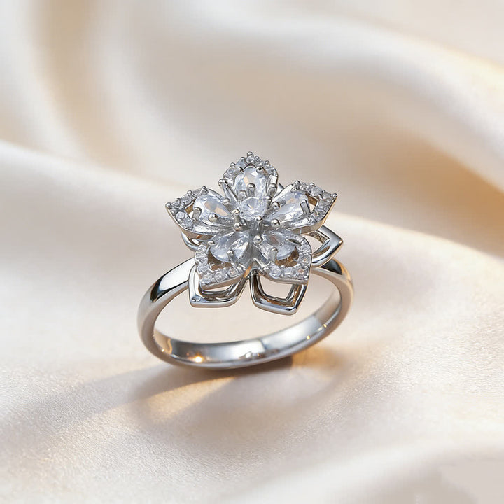 Drehbarer Sakura-Blumen-Zirkon-Anti-Angst-Fidget-Ring - Weiß & Silber - image 10