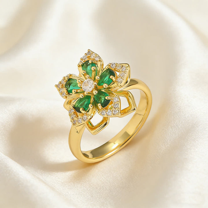 Drehbarer Sakura-Blumen-Zirkon-Anti-Angst-Fidget-Ring - Grün & Gold - image 6