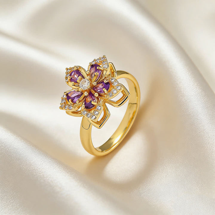 Drehbarer Sakura-Blumen-Zirkon-Anti-Angst-Fidget-Ring - Lila und Gold - image 5
