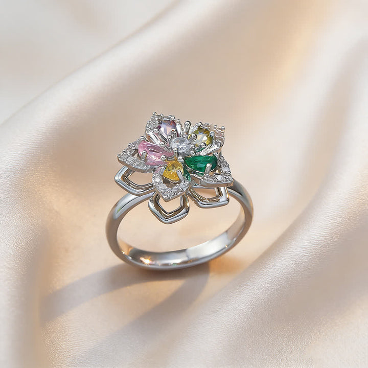 Drehbarer Sakura-Blumen-Zirkon-Anti-Angst-Fidget-Ring - Mehrfarbig & Silber - image 12