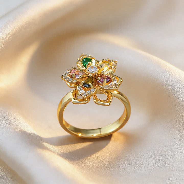 Drehbarer Sakura-Blumen-Zirkon-Anti-Angst-Fidget-Ring - Mehrfarbig & Gold - image 7