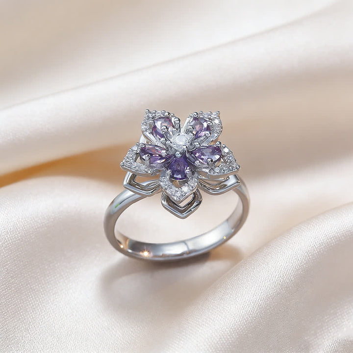Drehbarer Sakura-Blumen-Zirkon-Anti-Angst-Fidget-Ring - Lila & Silber - image 11