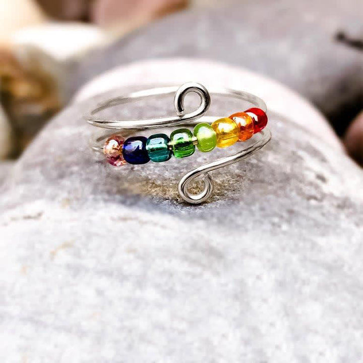 Ästhetischer Dekompressionsring mit Regenbogenperlen – Bunter Angstring - Silber - 925 Silber - image 2
