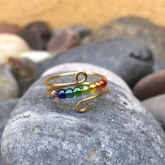 Ästhetischer Dekompressionsring mit Regenbogenperlen – Bunter Angstring - image 1