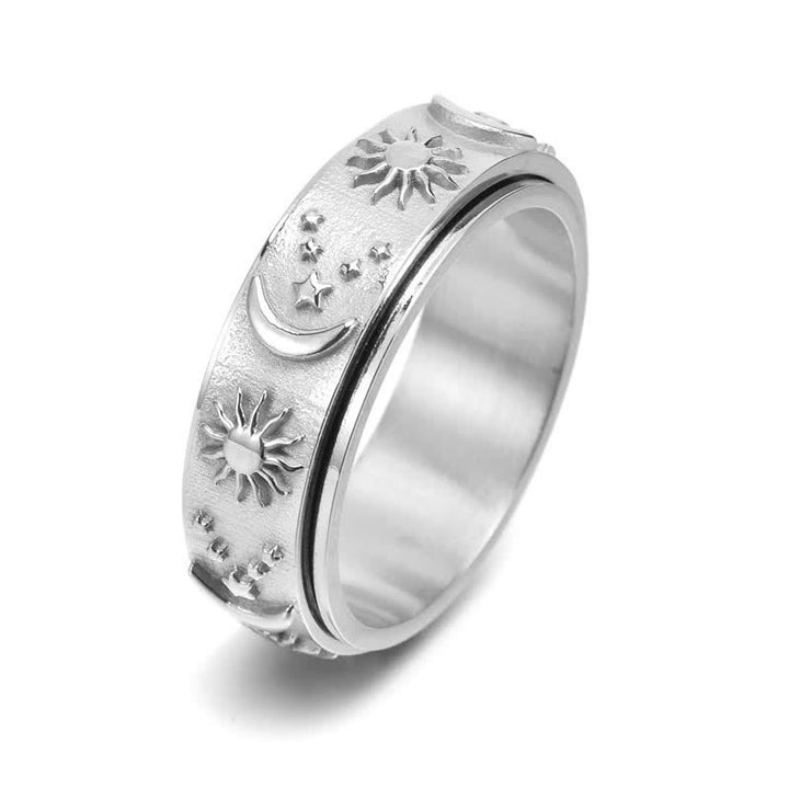 Himmlische Meditation Sonne Mond Stern Rotierender Angstring - Silber - US 13 - image 1