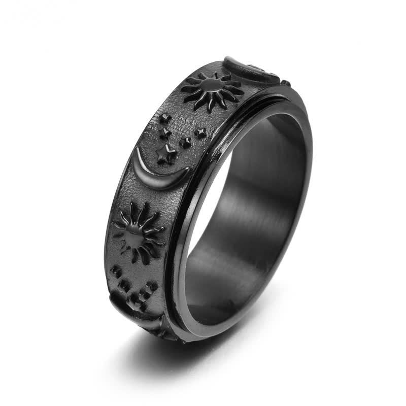 Himmlische Meditation Sonne Mond Stern Rotierender Angstring - Schwarz - US 13 - image 7