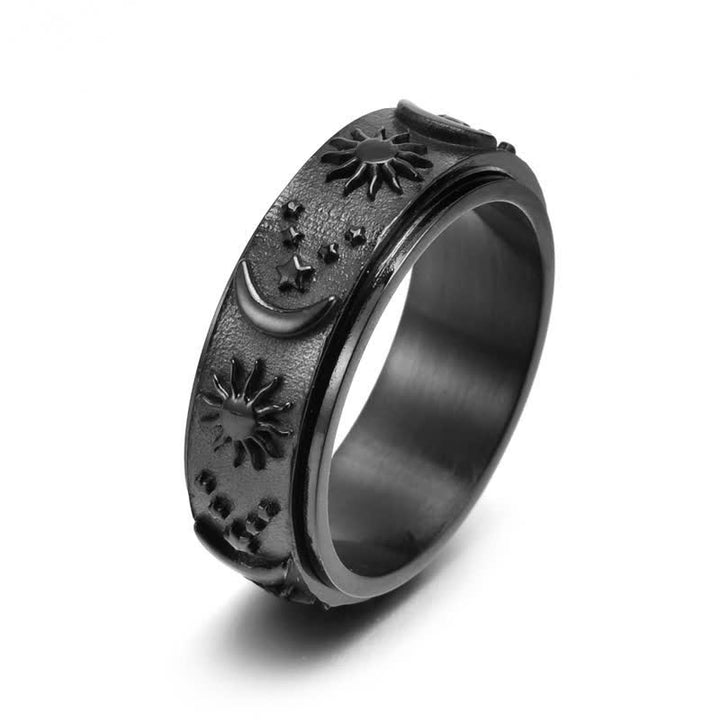 Himmlische Meditation Sonne Mond Stern Rotierender Angstring - Schwarz - US 13 - image 7