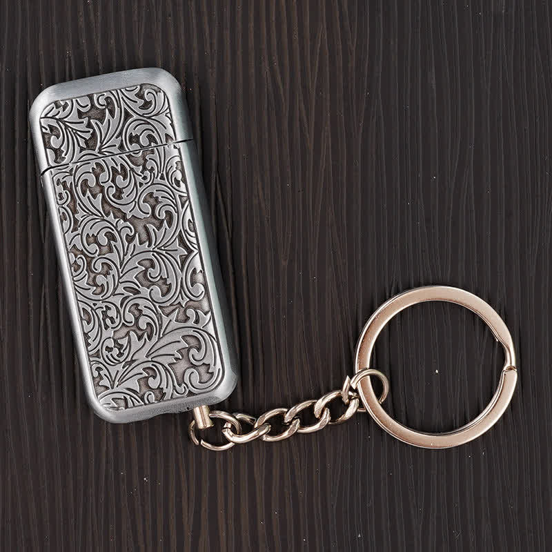 Retro-Barock-Schlüsselanhänger mit Klappdeckel und Butanfeuerzeugmotiv in Form einer geschnitzten Blume - Silber - image 5