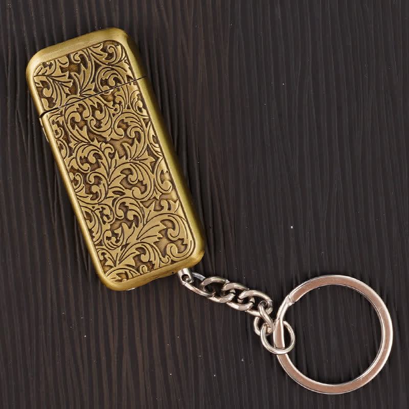 Retro-Barock-Schlüsselanhänger mit Klappdeckel und Butanfeuerzeugmotiv in Form einer geschnitzten Blume - Bronze - image 1