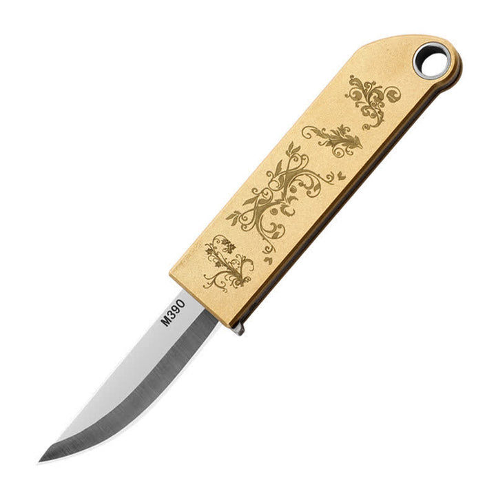 Kompakter, eleganter, goldgemusterter Klappmesser-Schlüsselanhänger aus Messing - image 6